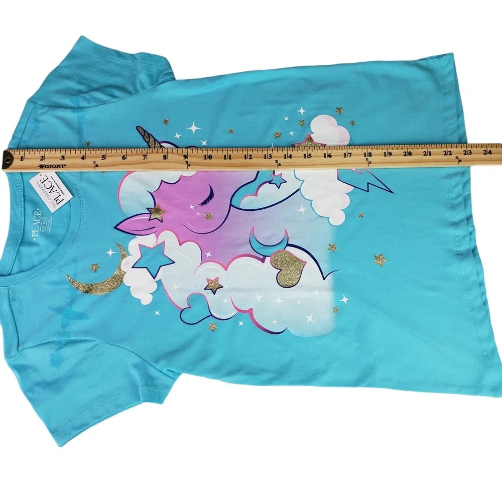 PLACE T-shirt for girls with unicorn graphic print size 10/12 color‎ Blue New